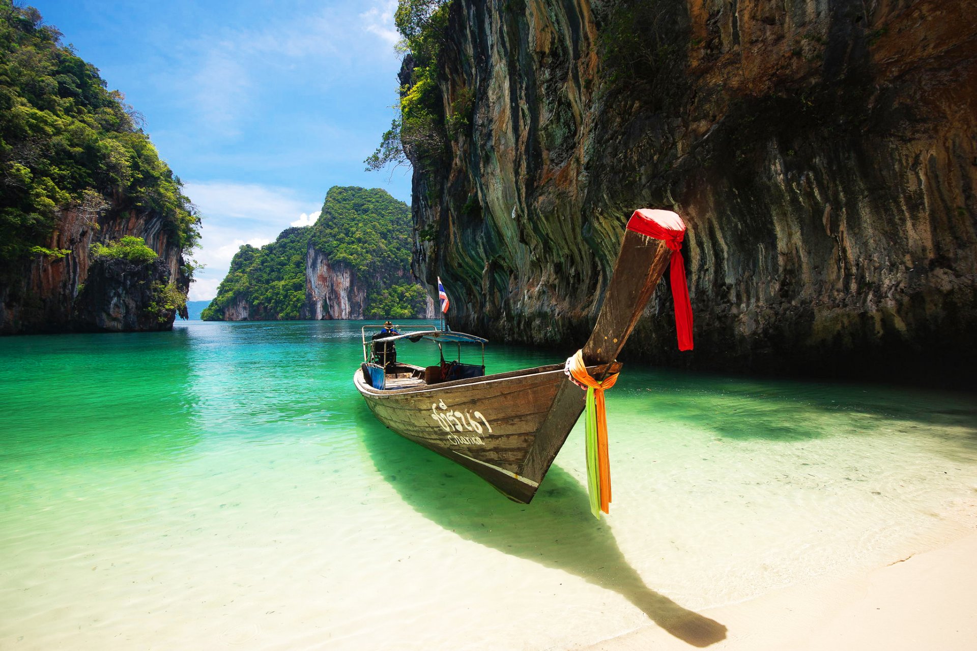 thailand phuket sea rock boat beach sand landscape