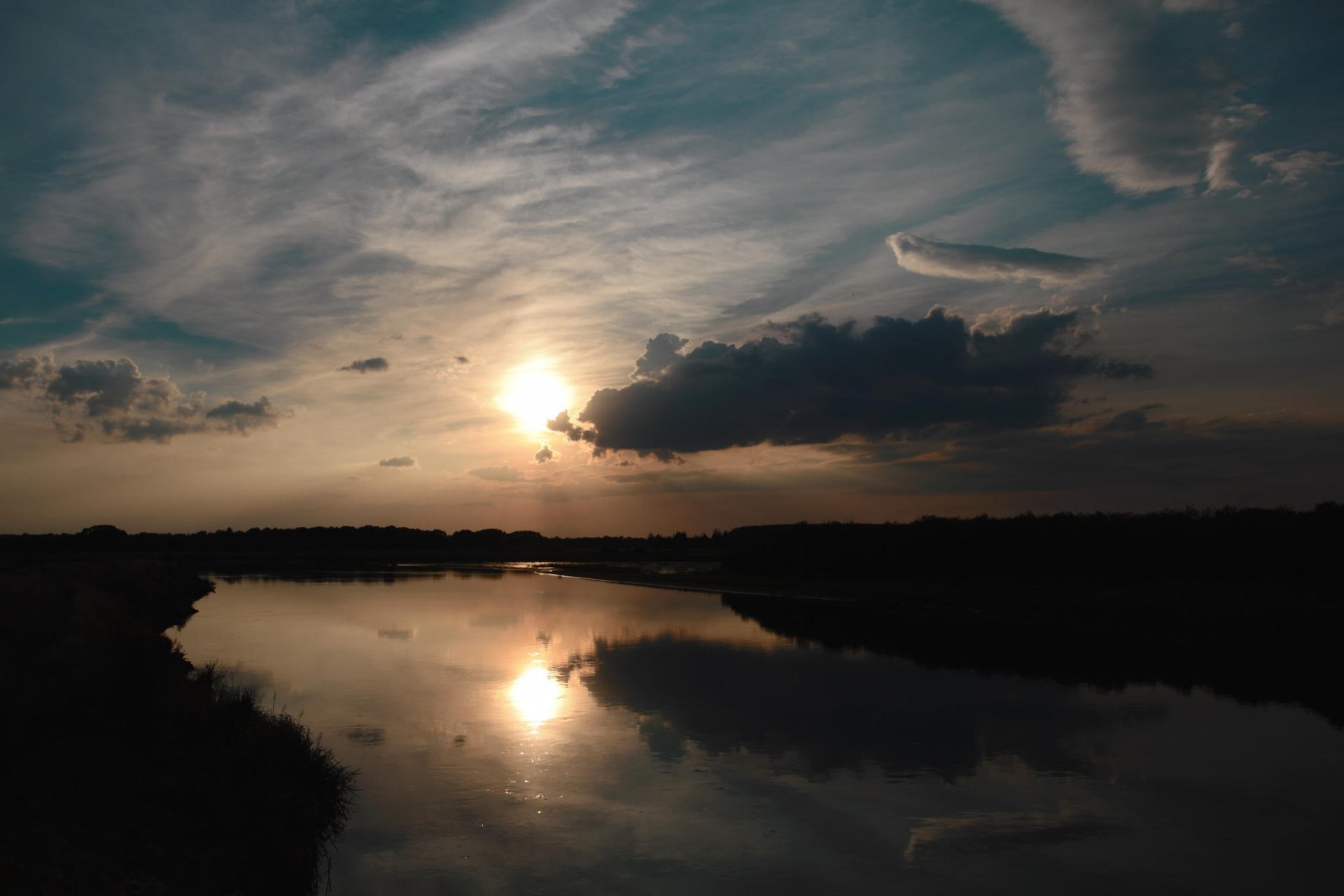 river sky sun reflection clouds ☁