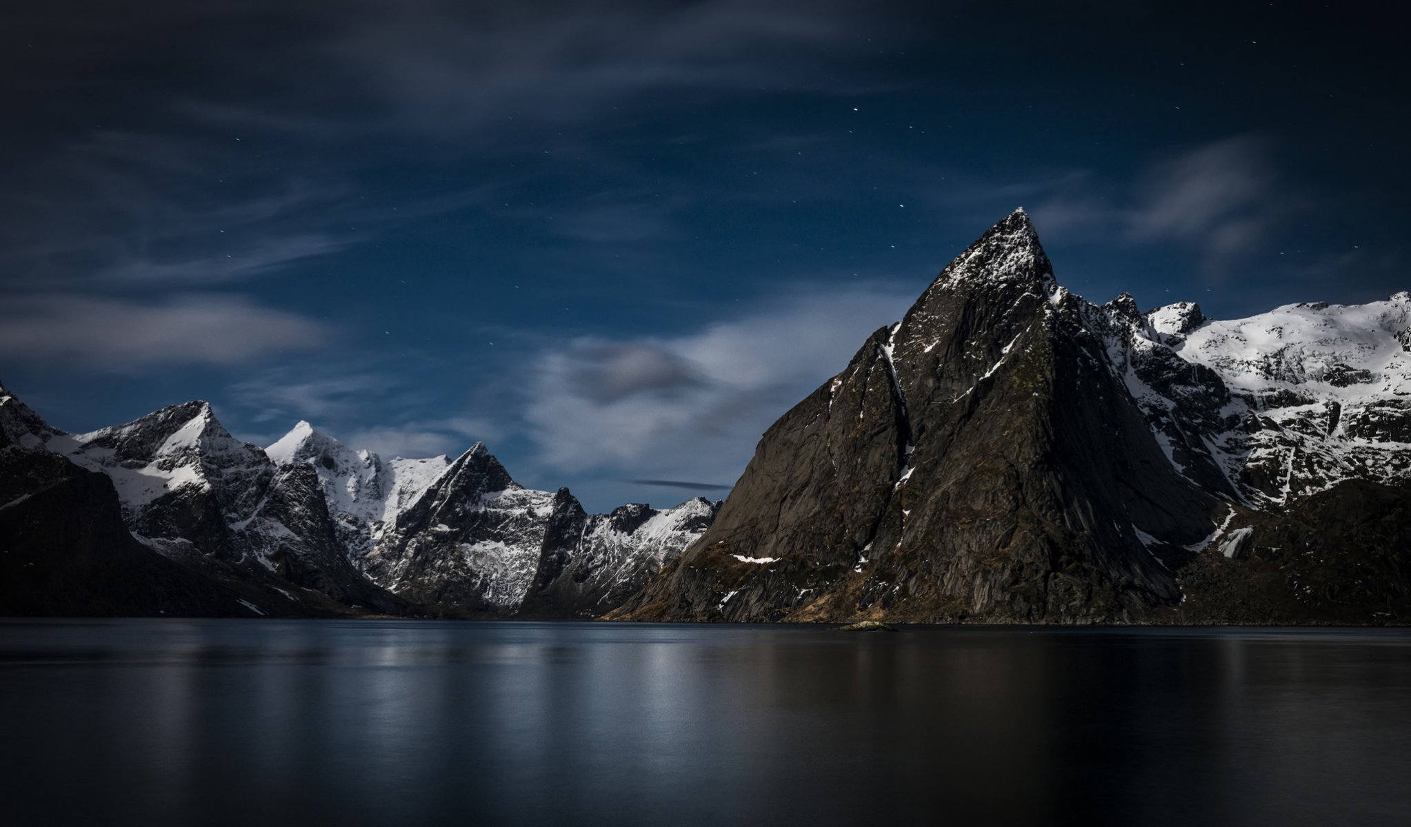 lofoten norway archipelago rock snow sea night sky