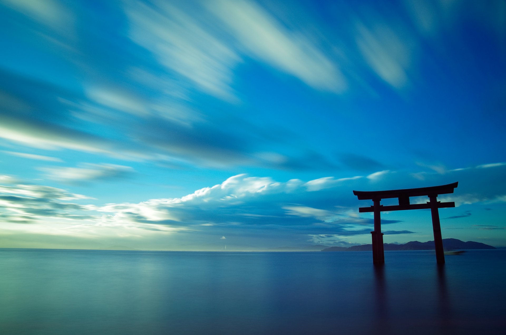 japan ocean sky gates torii landscape